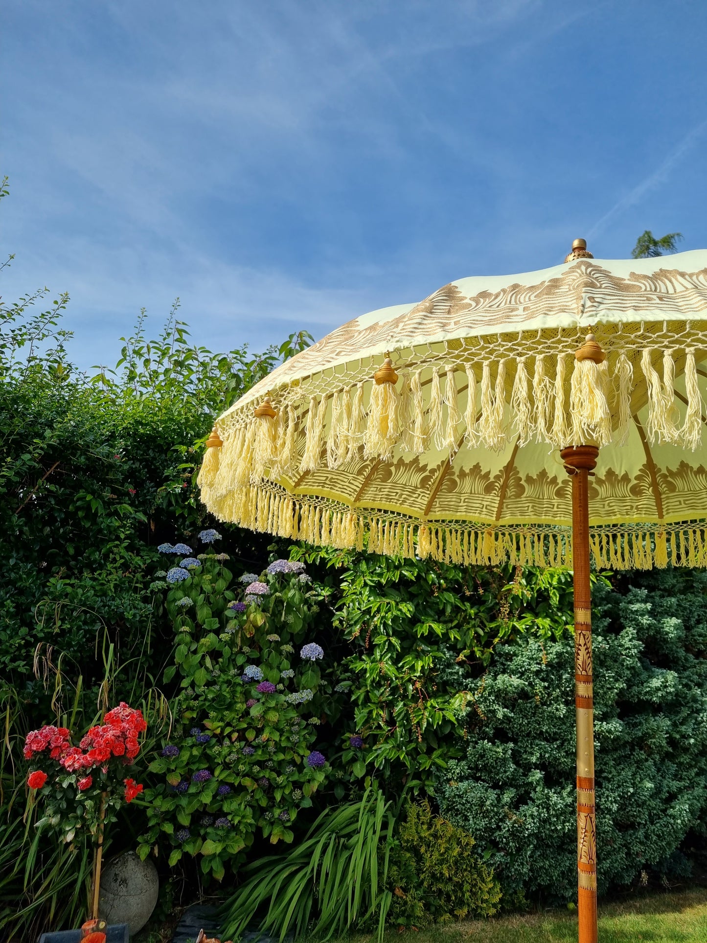yellow balinese parasol close up handpainted detail image