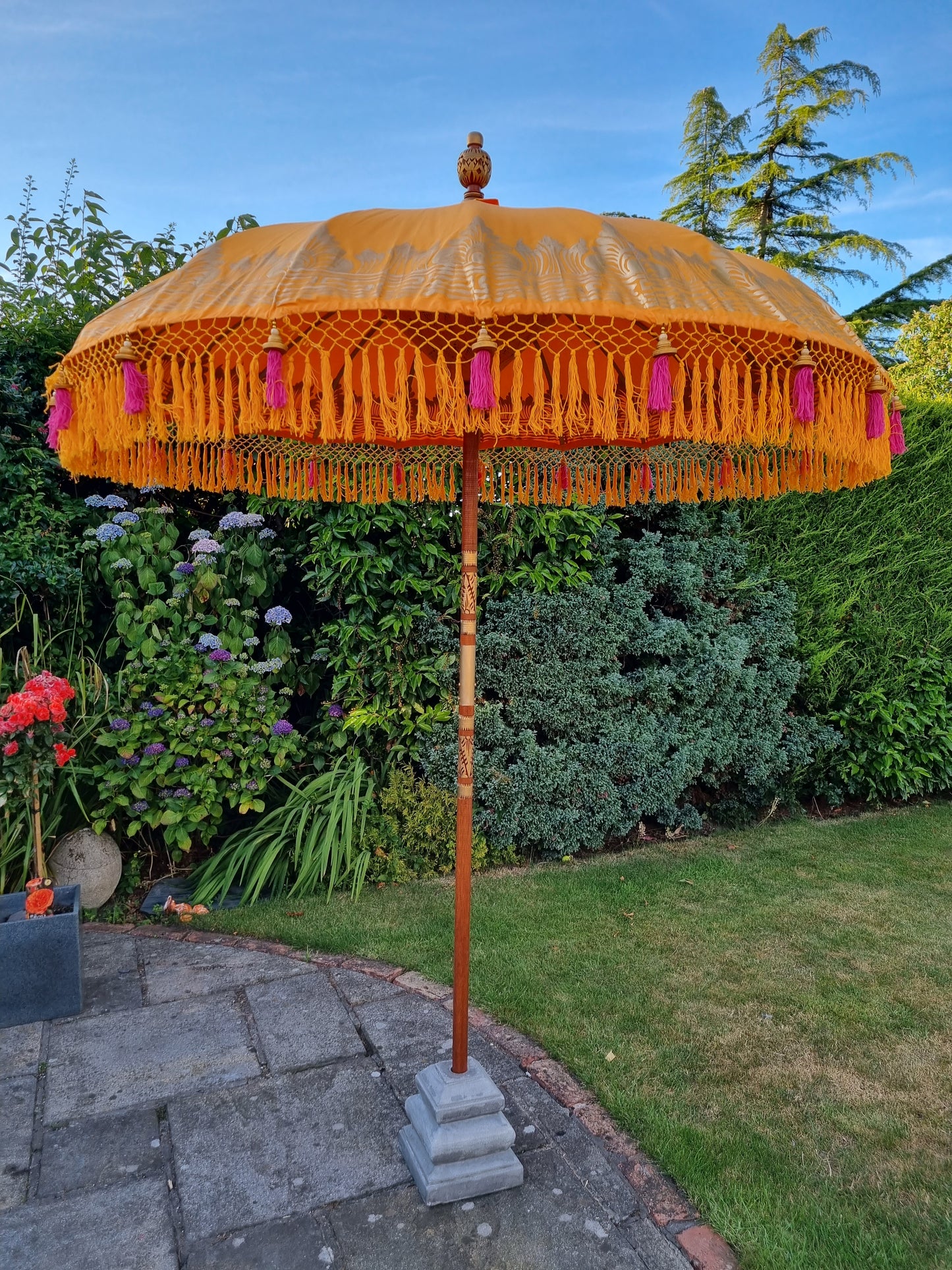 ‘The Farrah' Orange and Pink Bali Sun Parasol Garden Umbrella