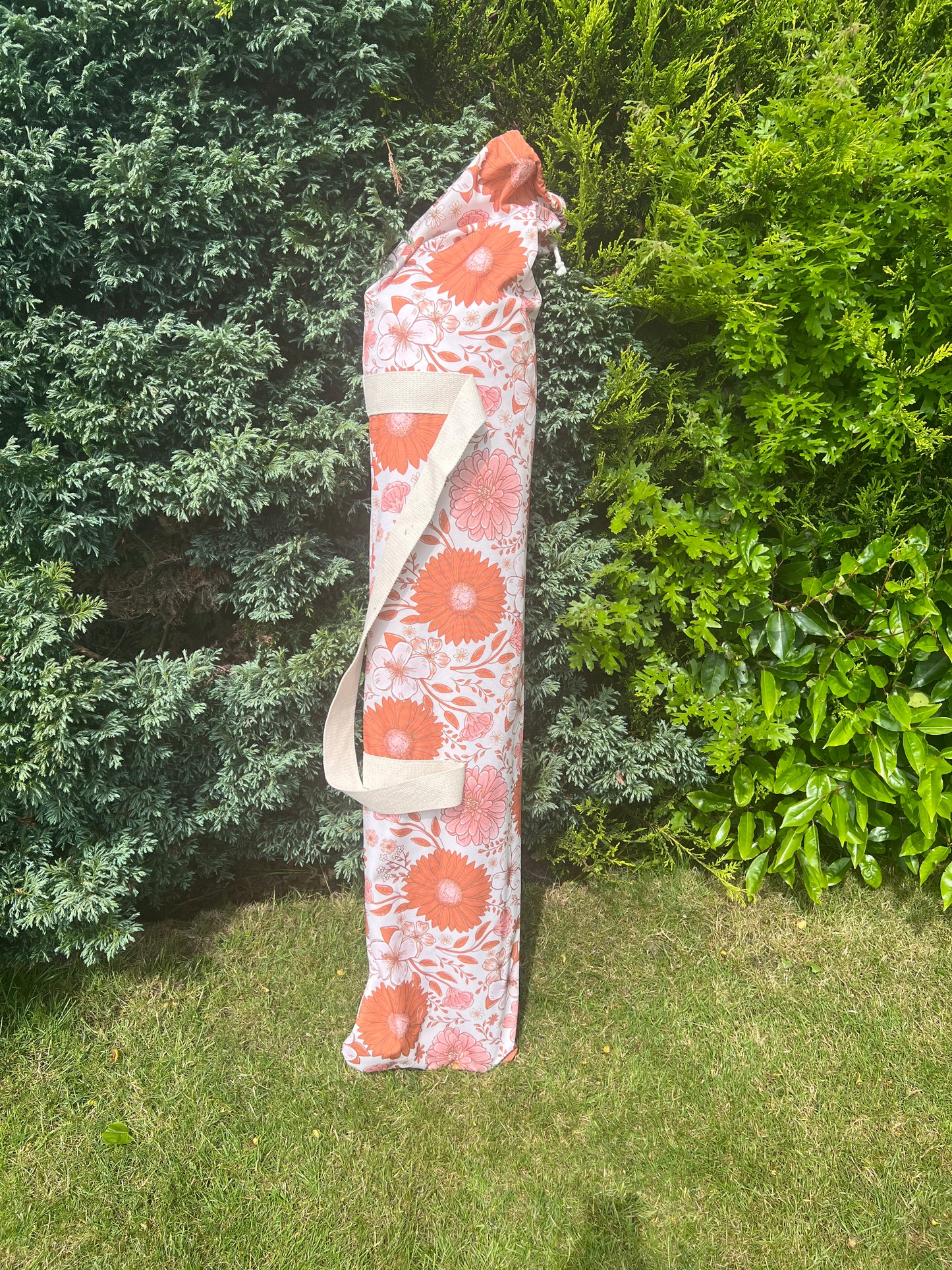 ‘The Aurelia’ Vintage White Canopy & Floral Print Underneath Boho Print Vintage Sun Umbrella Parasol