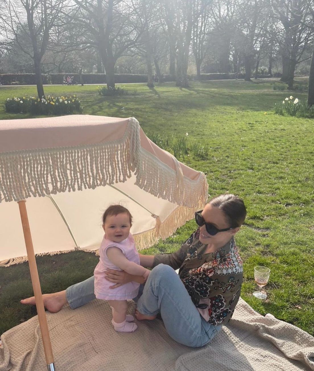 'The Marley' Beige Neutral Colour with Panelled Tones Boho Parasol Umbrella