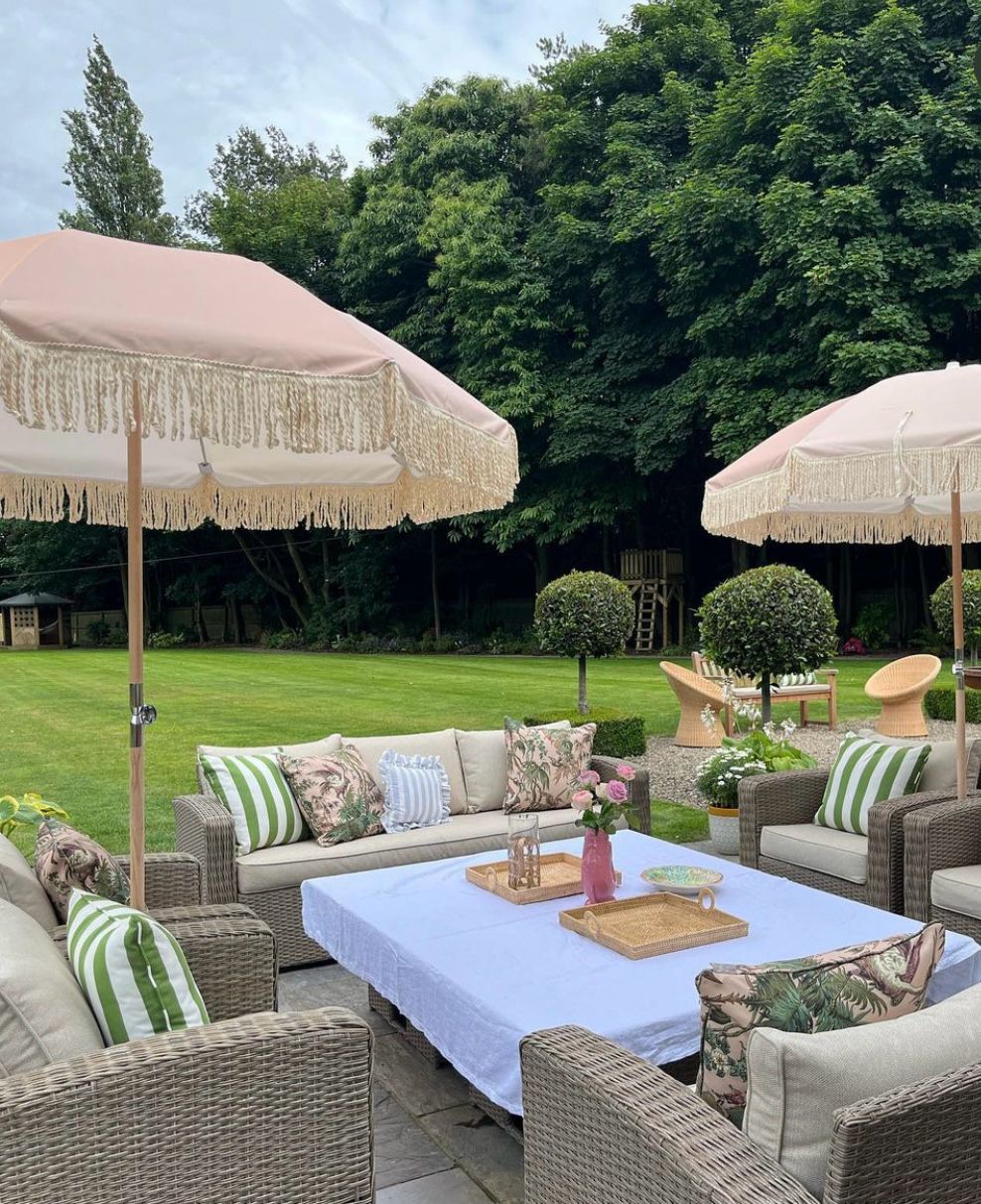 boho fringe parasol beige cream