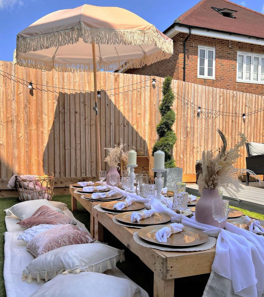 beige cream pink boho fringe parasol