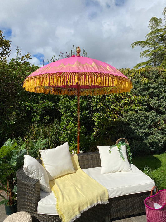'The Elise' Pink and Yellow Bali Parasol Garden Umbrella
