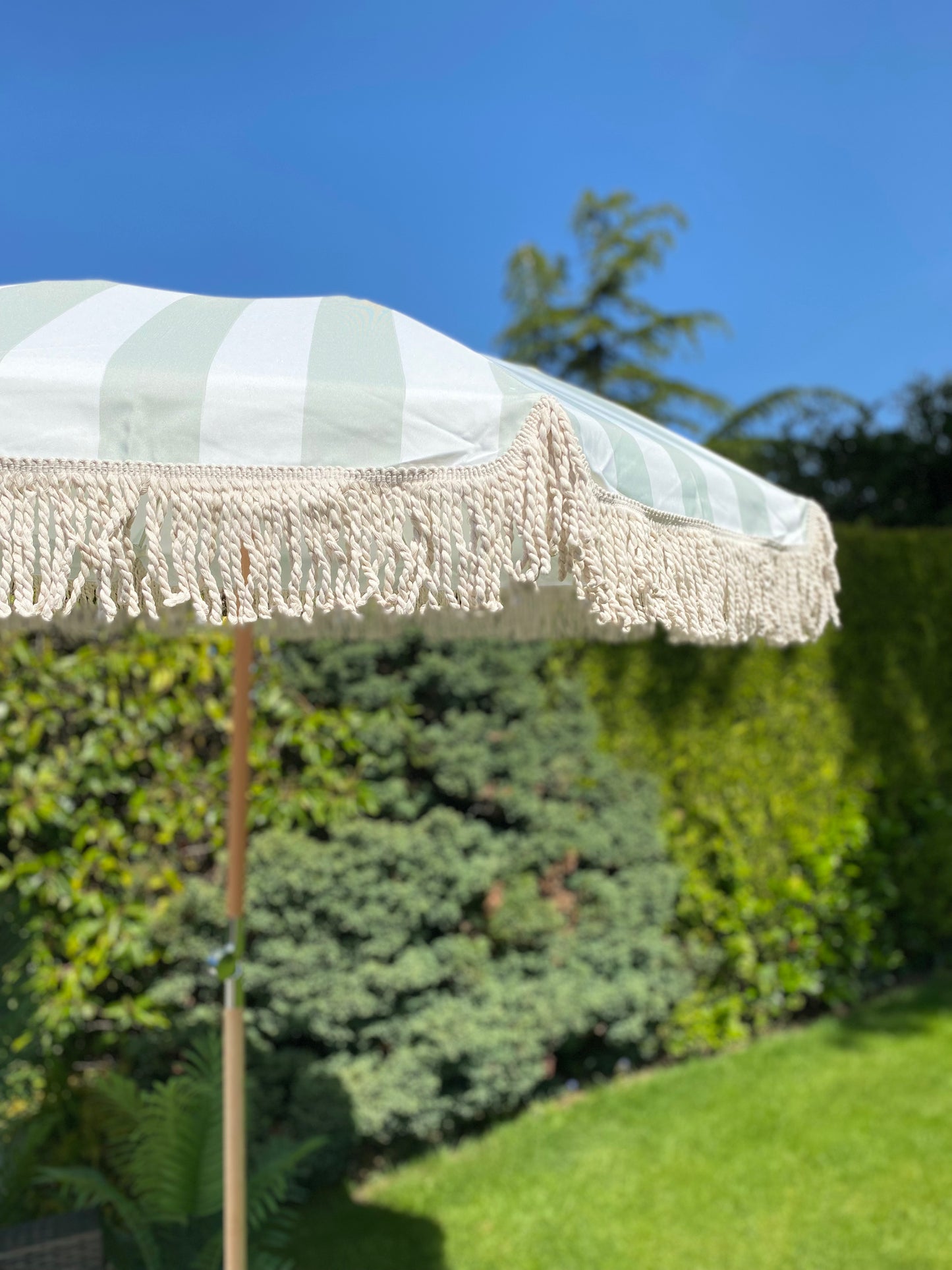 large striped sage green and white parasol vintage sun parasol style