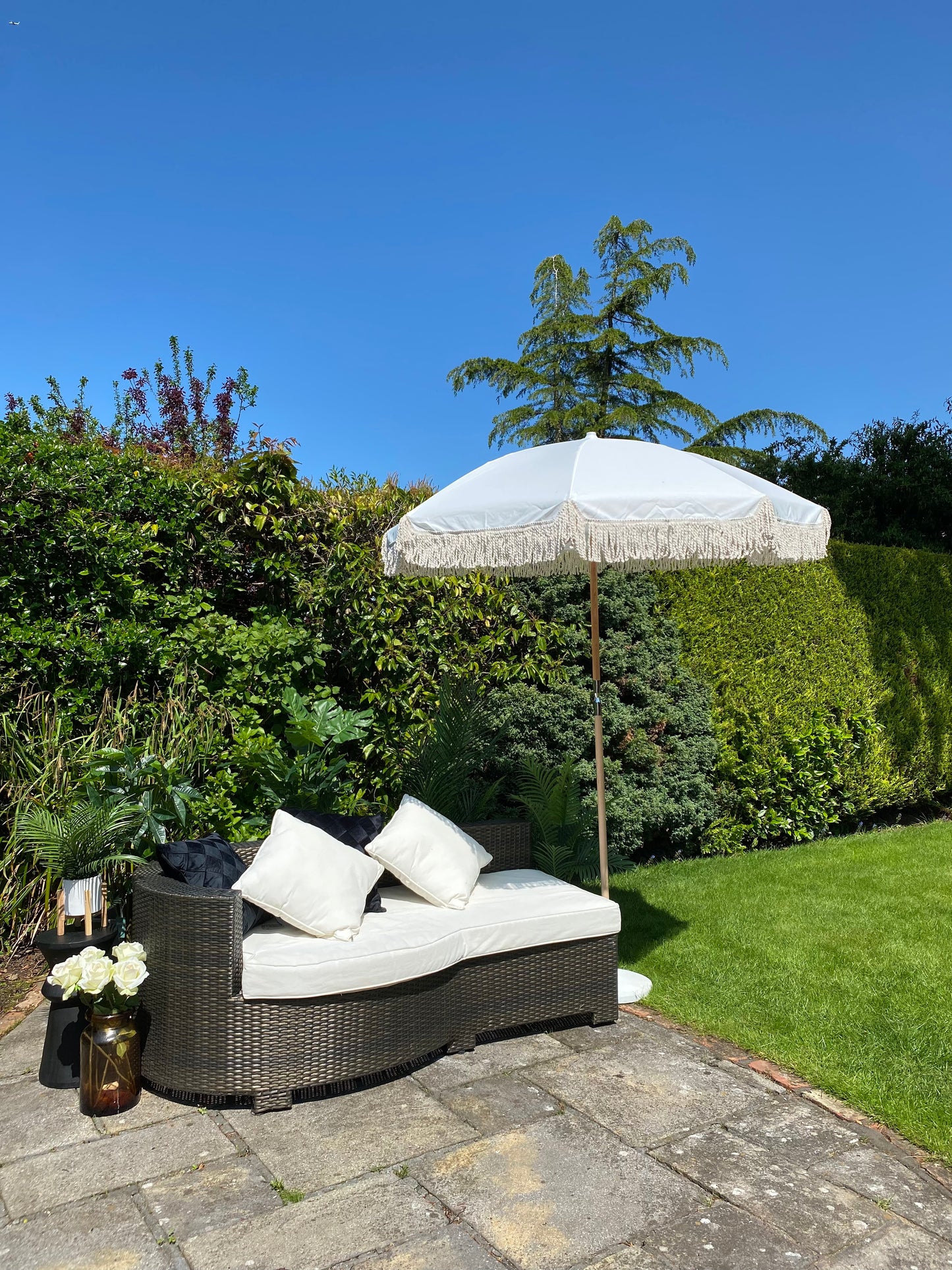 white neutral umbrella for garden
