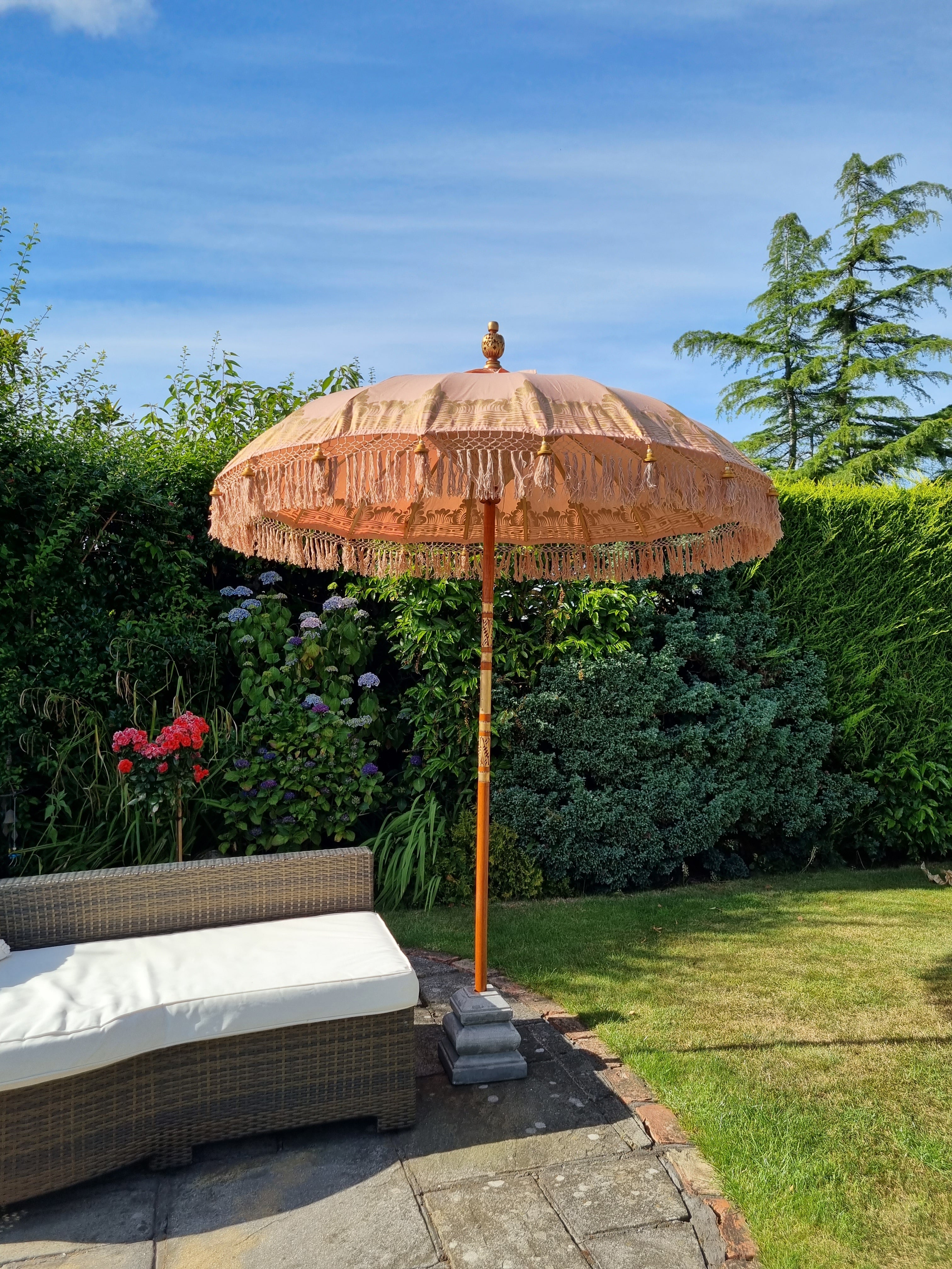 large parasol umbrella patio 'The Ophelia' Warm Beige Tones Handmade Balinese Sun Garden Parasol Umbrella