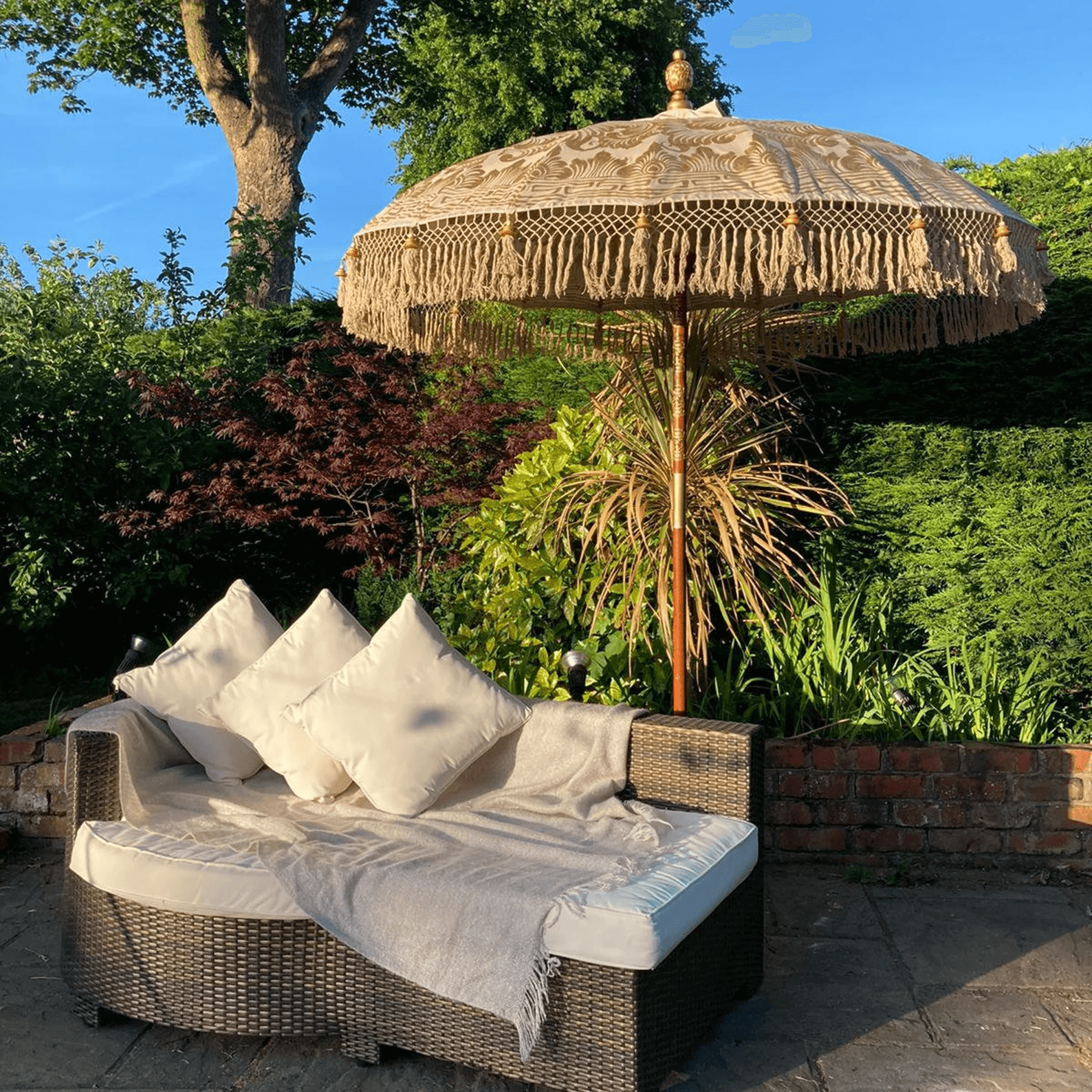 parasol tent 'The Haven' Light Brown Beige Bali Parasol Handmade Sun Garden Umbrella
