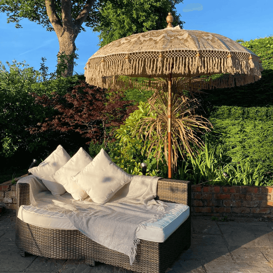 Light brown beige bali parasol umbrella