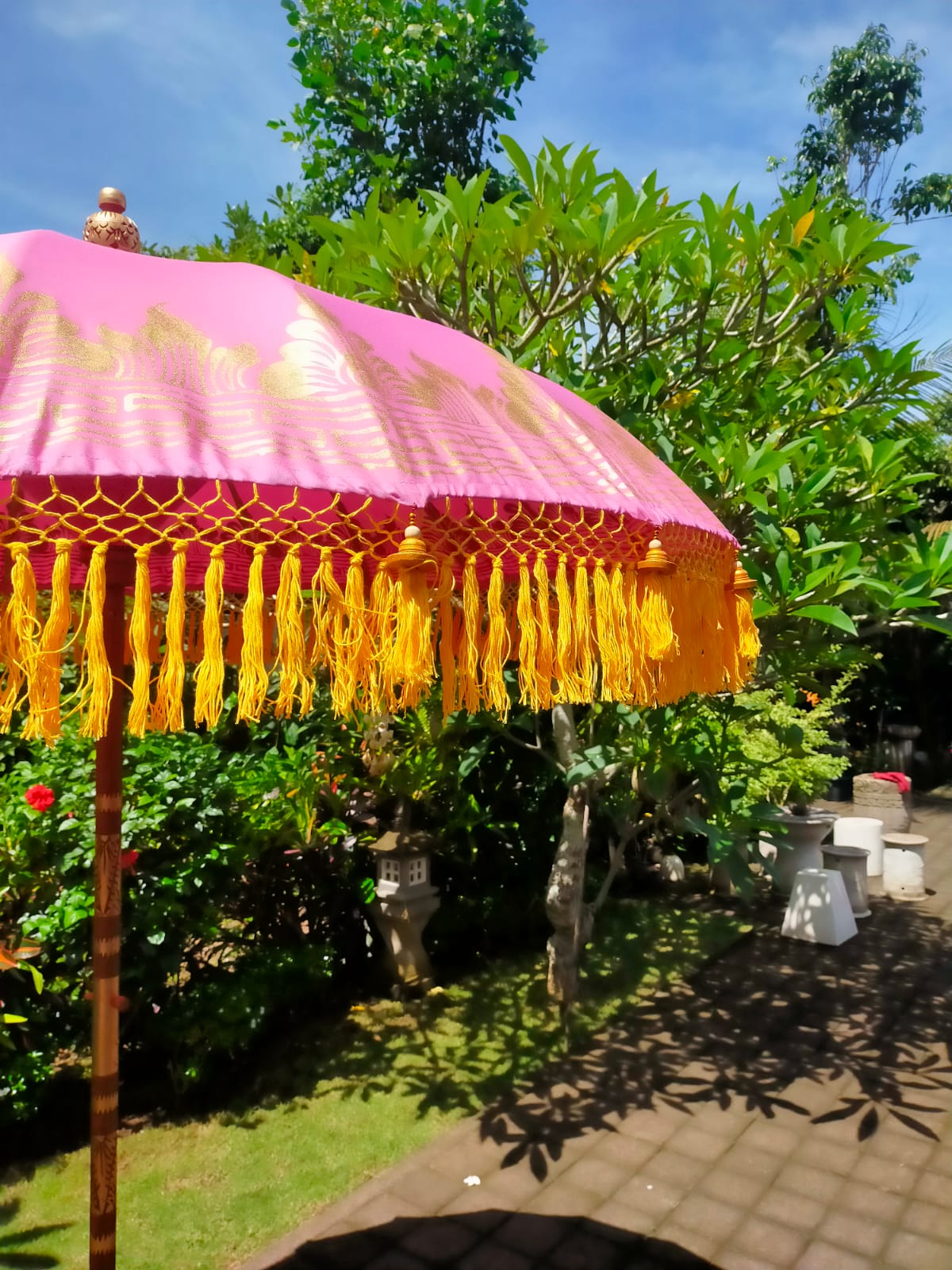 'The Elise' Pink and Yellow Bali Parasol Garden Umbrella