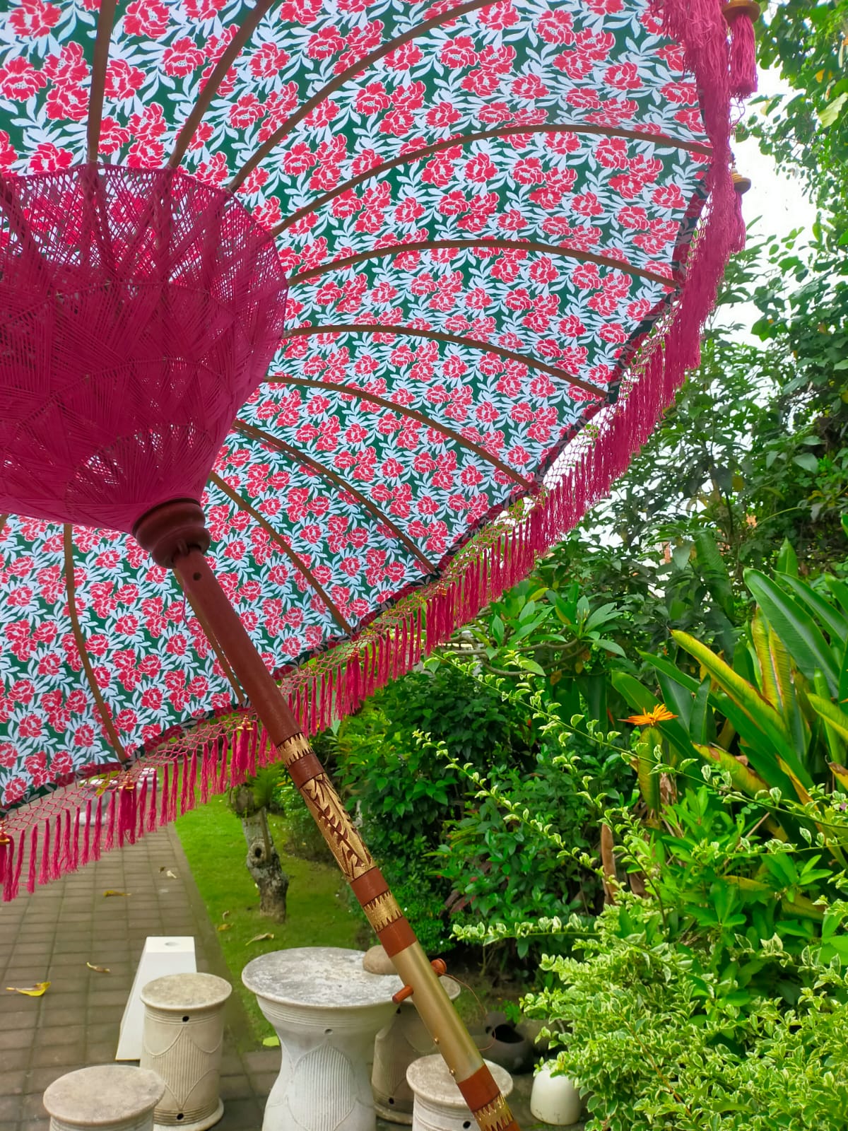bali parasol green pink tropical print umbrella