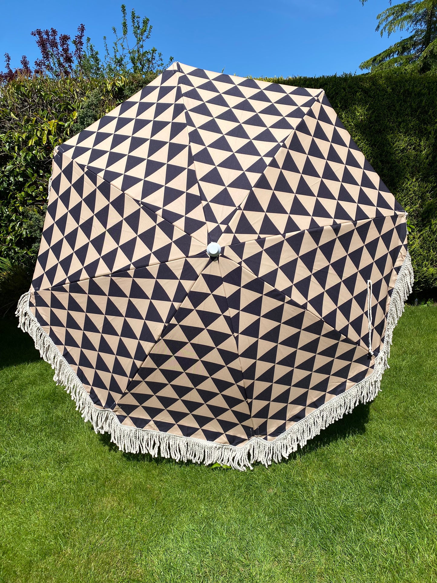 black and beige brown triangle parasol vintage style large umbrella