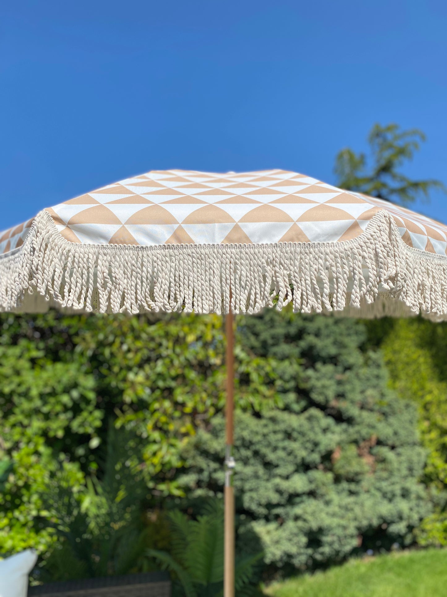 Beige White Neutral Parasol Umbrella Close Up