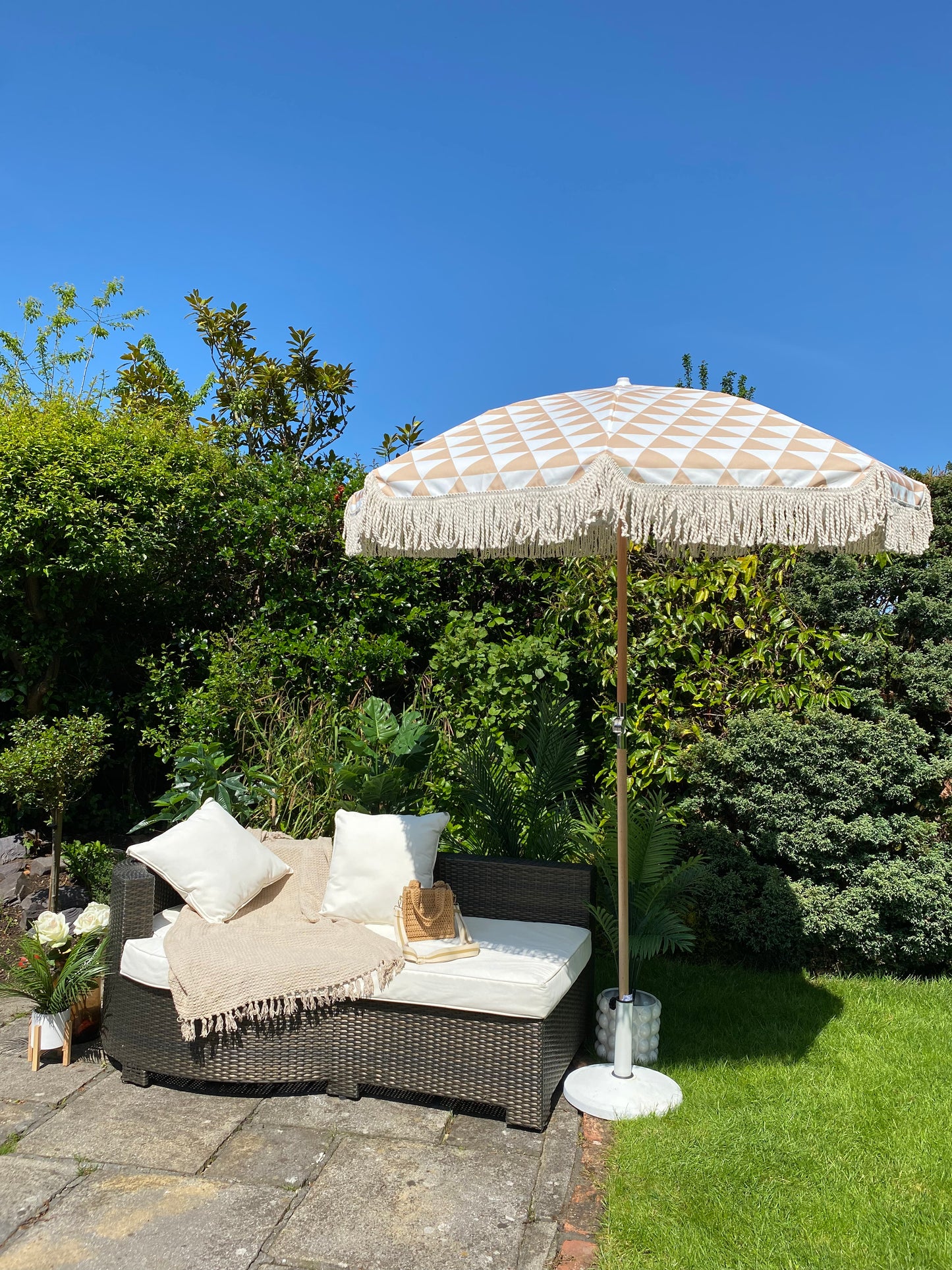 Beige White Parasol Umbrella Garden 