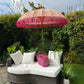 Handmade Balinese Collection Authentic Boho Style Sun Garden Parasol Pink and Orange Printed Fabric Umbrella