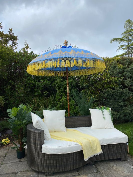 blue bali handmade and yellow garden parasol image