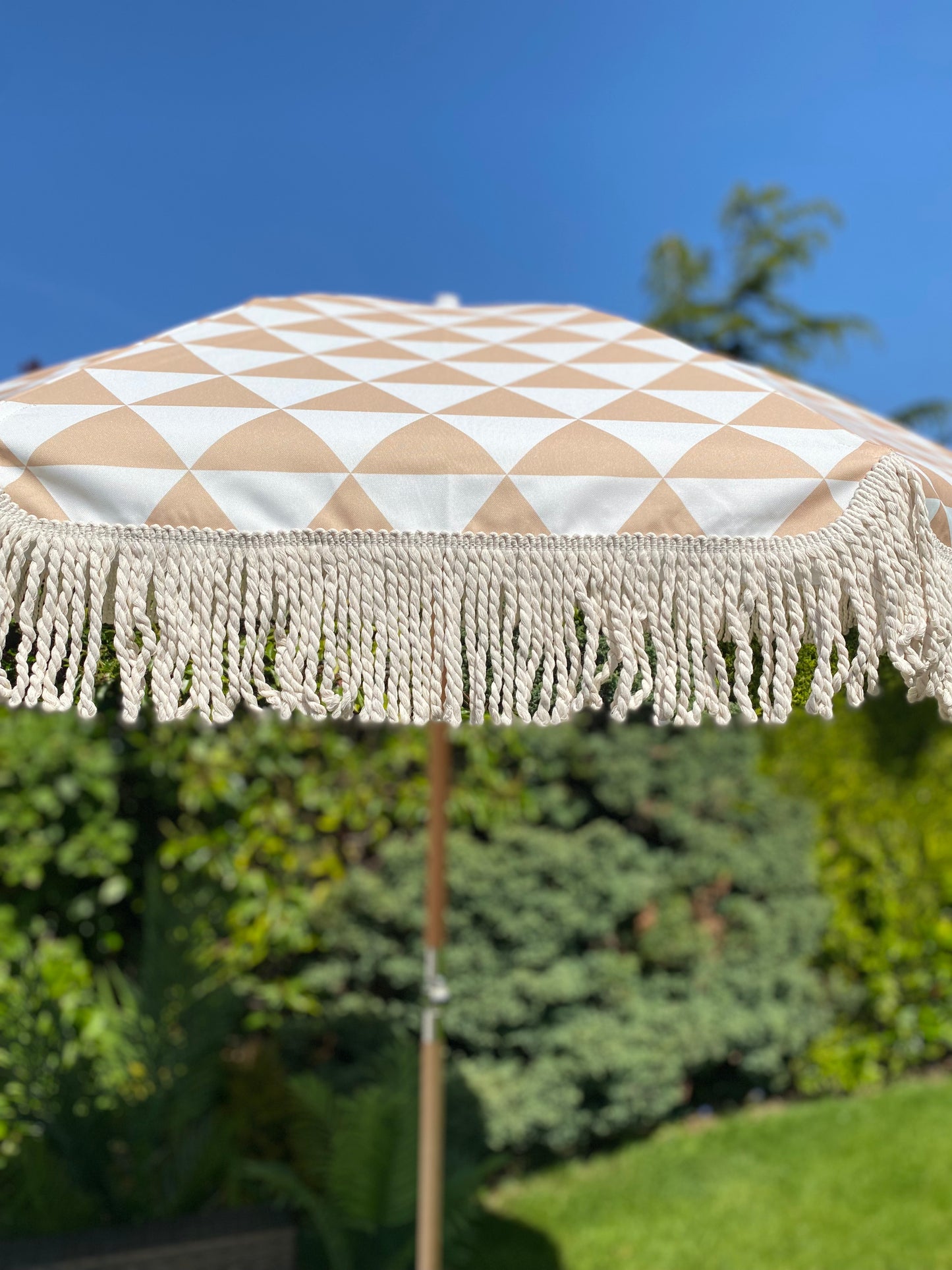 White Neutral Beige Garden Umbrella Close Up Picture