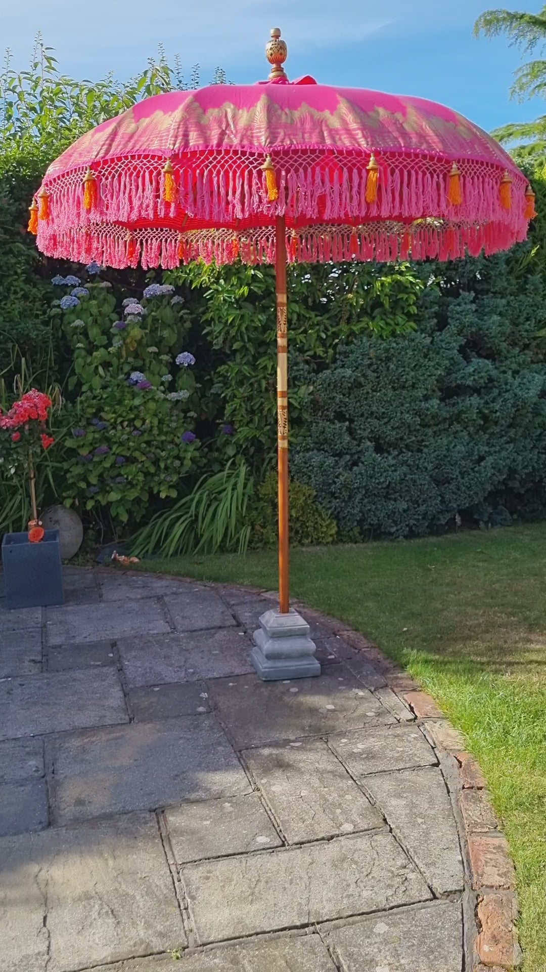 The Cosmo' Bright Fuchsia Pink and Orange Fringe Bali Sun