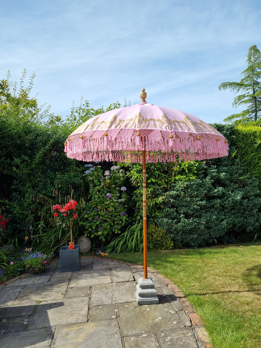 pastel pink and gold painted bali parasol umbrella