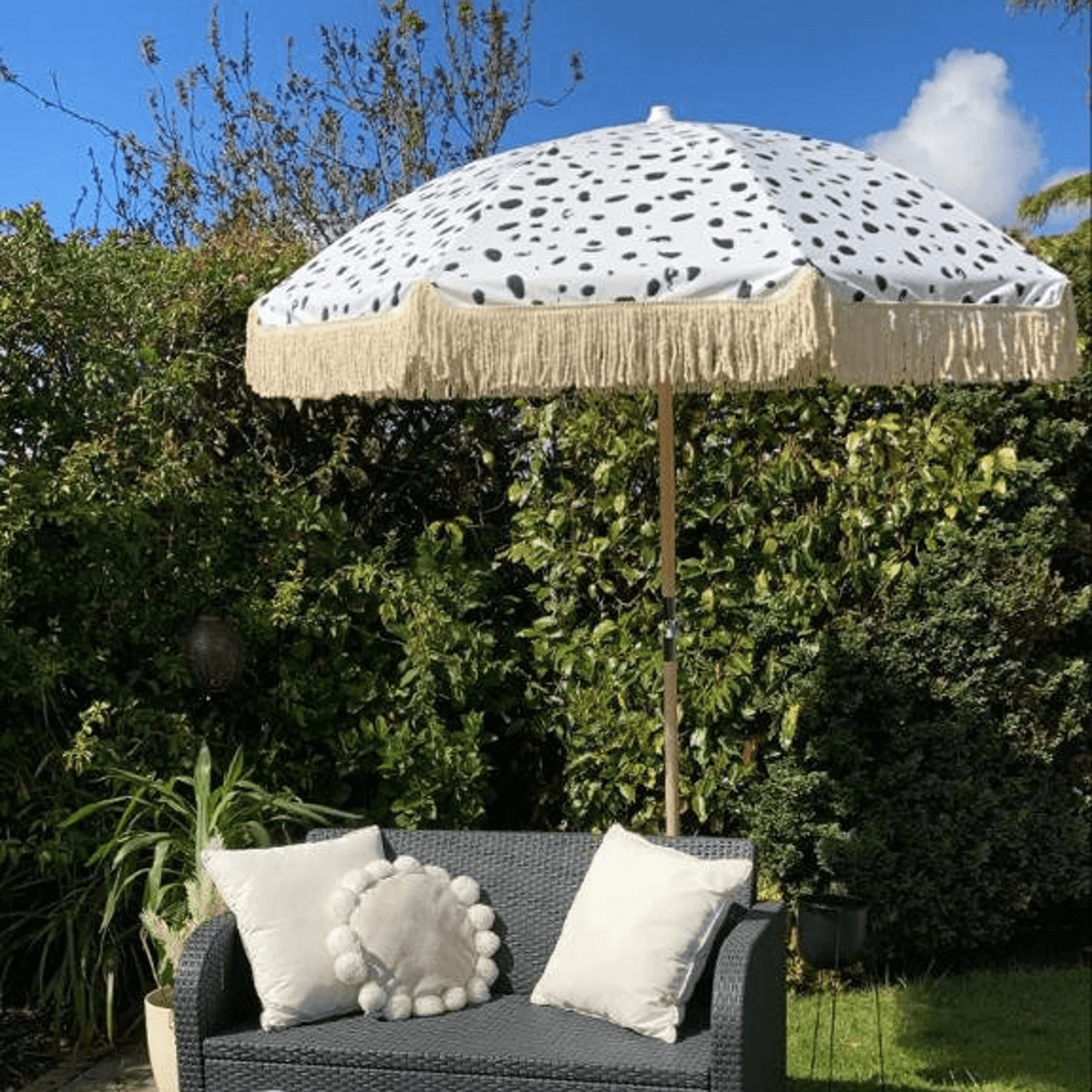 Dalmation Print White and Black Parasol Umbrella Full Length Picture