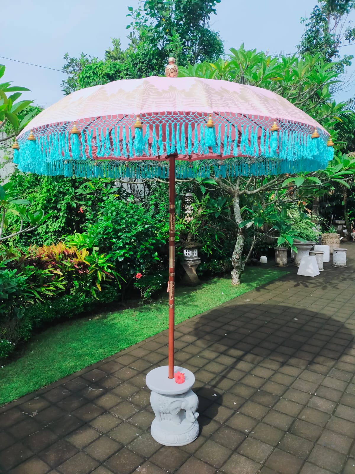 pastel pink and baby turquoise blue bali parasol image