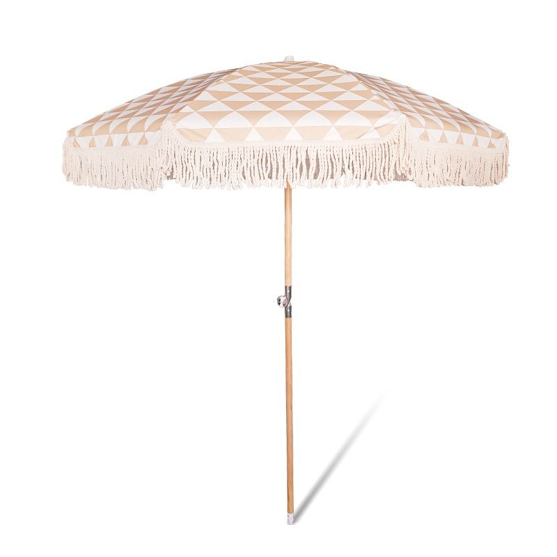 Beige White Print Parasol Boho Umbrella